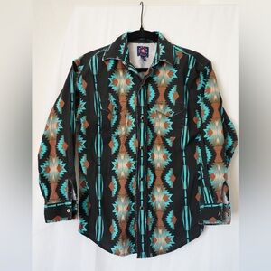 Panhandle Slim Teal and Black Geometric Shirt